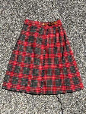 Vintage Barclay Square Plaid Kilt Skirt Red Green Pleated Wool Blend Size 11